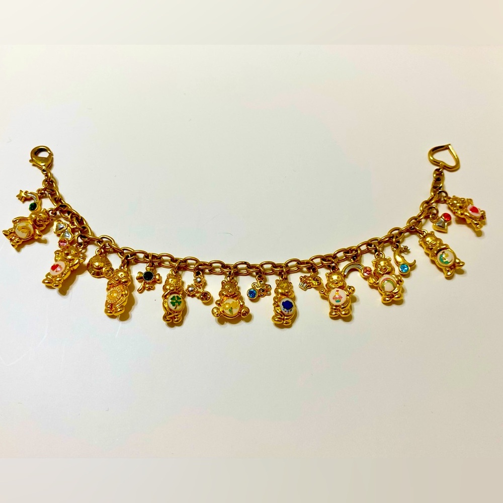RARE BRADFORD EXCHANGE CARE BEARS BRACELET 24K GOLD PLATED W SWAROVSKI CRYSTALS